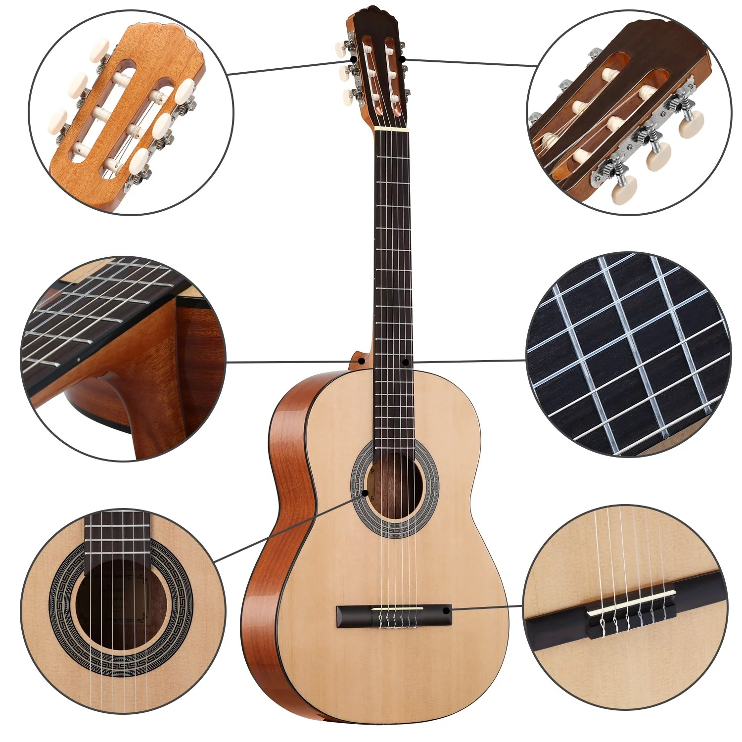 Donner DCG-1 39 Inch Classical Right Handed Guitar Spruce Mahogany Body Full Size Beginner Acoustic Classical Guitar Package - Image 12