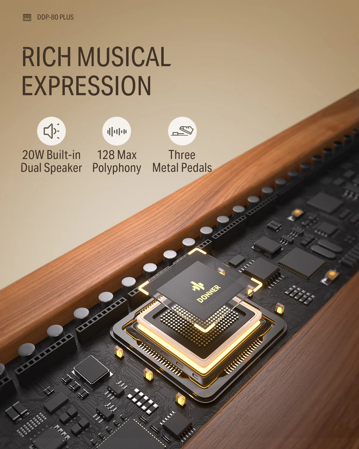 Donner DDP-80 PLUS Digital Piano with Semi-open Cover - Image 11