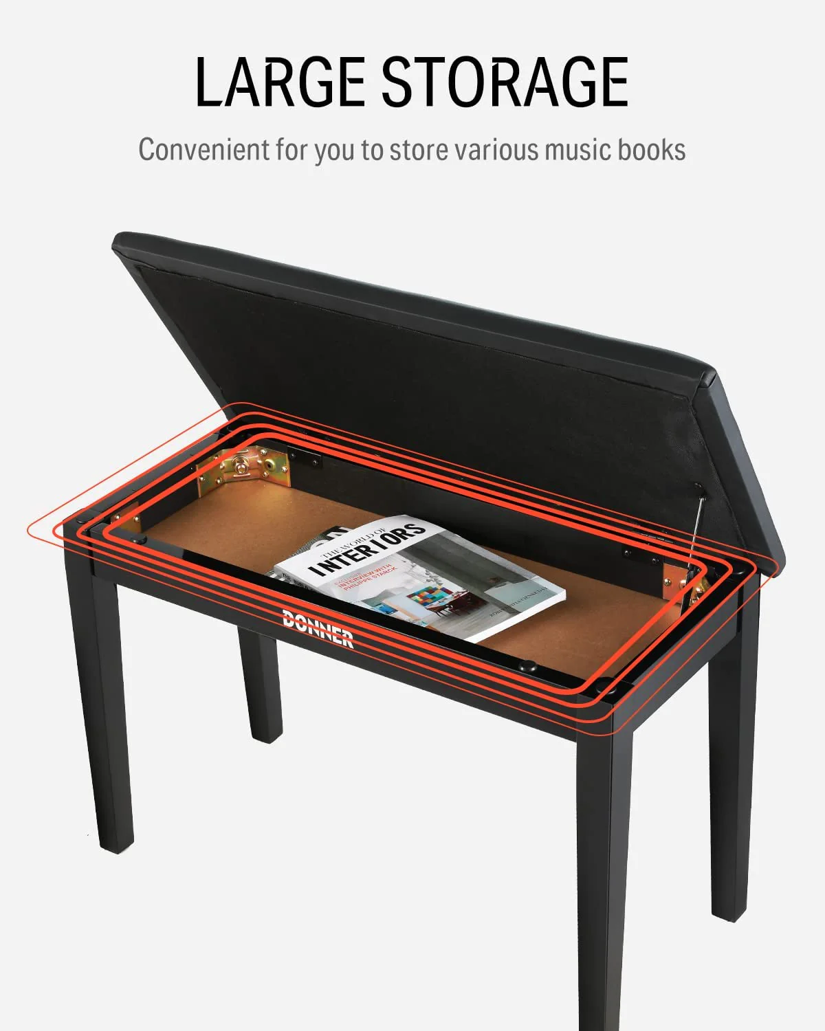 Donner Solid Wood Two-Seater Piano Bench - Image 3