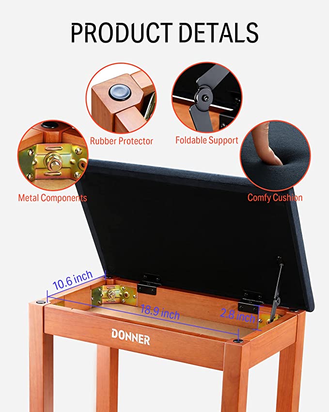Donner Solid Wood Piano Bench - Image 3